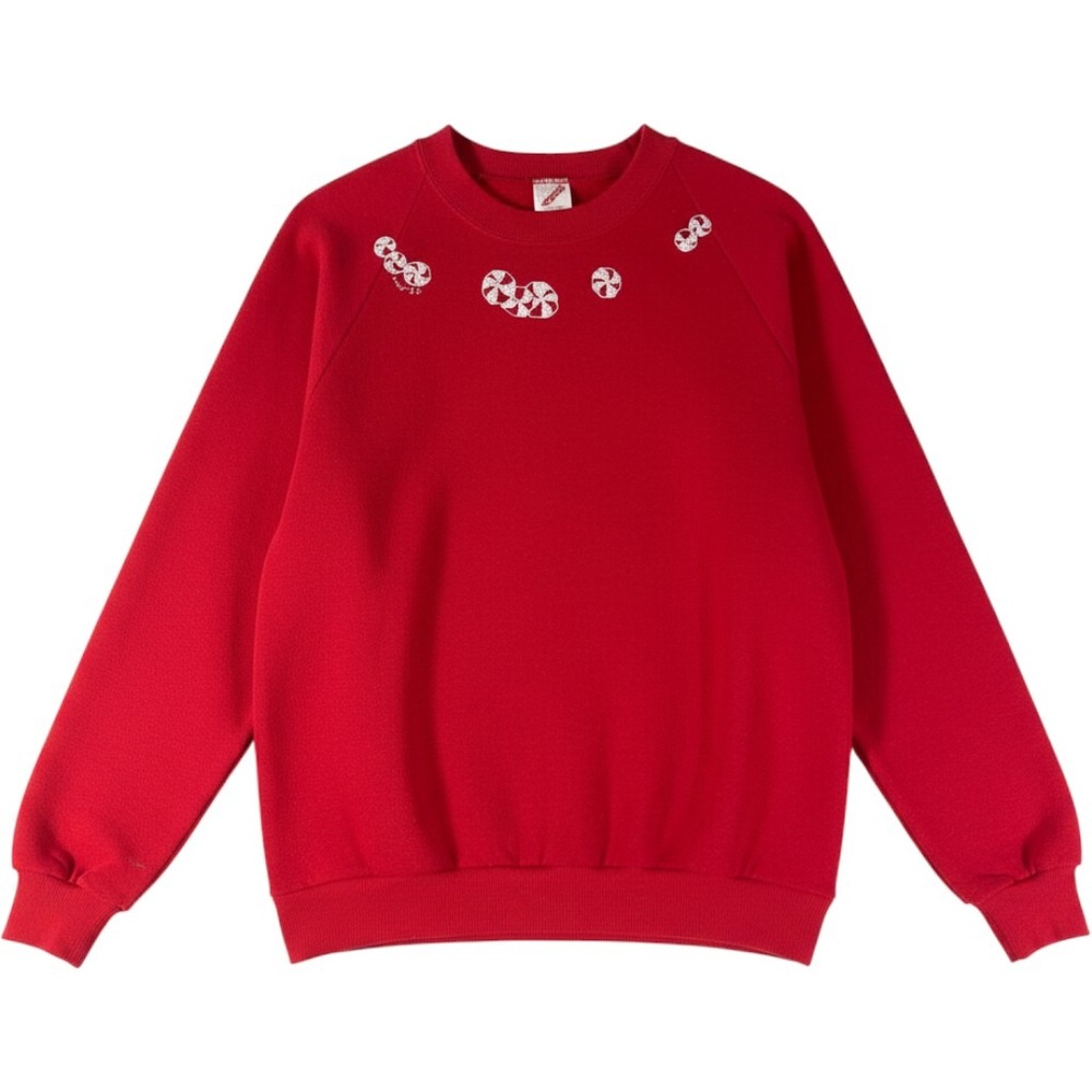 Jerzees Vintage 90s Christmas Sweatshirt Red Peppermint Candy Cane USA Made L
